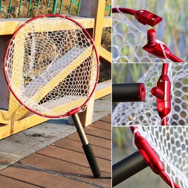 

fishing accessories mesh net with aluminum alloy soft rubber trout catch and release landing for tools