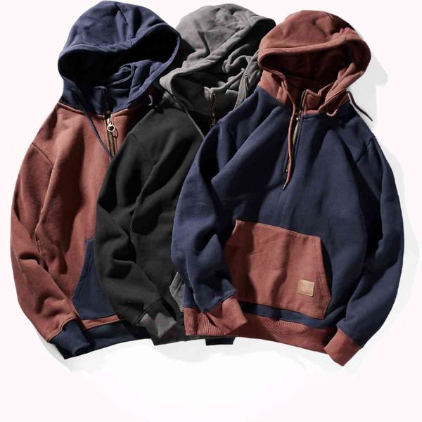 

men's hoodies & sweatshirts velo engrossado com capuz pulÃ´ver japonÃªs-estilo retro outono e inverno grosso contraste cor esportes, Black