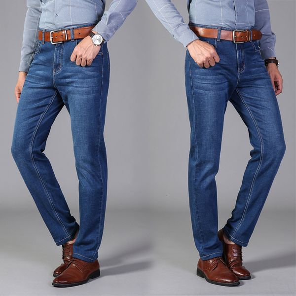 

2021 new men's casual autumn denim straight cotton work long blue black ejx1