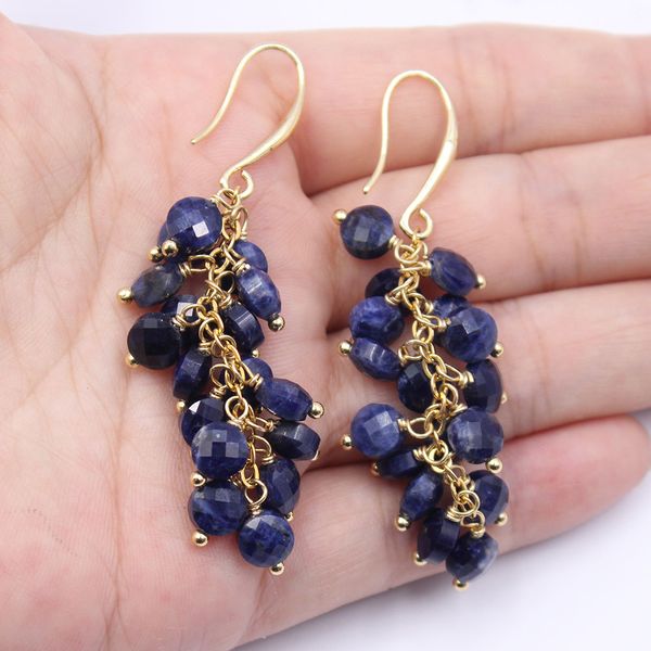 

guaiguai jewelry natural faceted coin shape blue lapis lazuli dangle earrings gold plated hook cute for lady girls fashion jewelry, Silver
