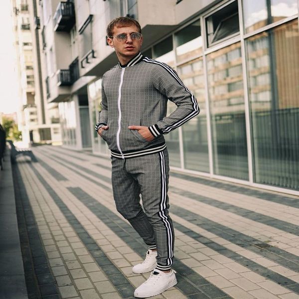 

2021 new trend suit men's casual sportswear stand collar zipper cardigan et, Gray