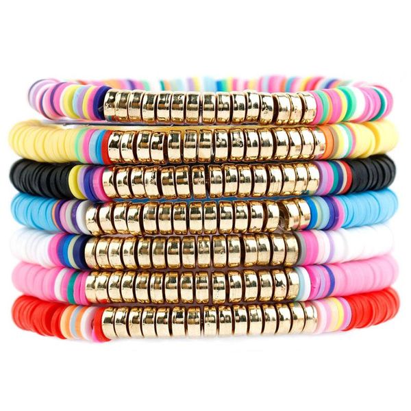 

beaded, strands bohemian colorful clay bracelets for women summer beach charm elastic soft pottery bracelet boho jewelry accessory gift, Black