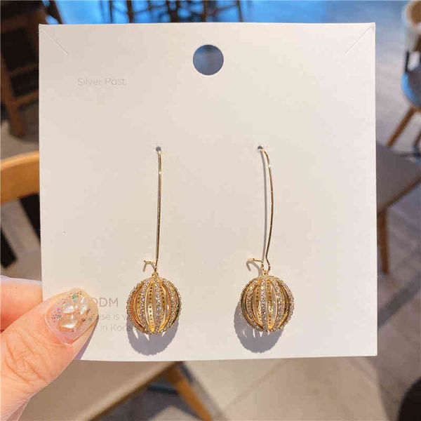 

earrings charms wind ball 925 silver needle inlaid with zircon east gate indian female, Golden