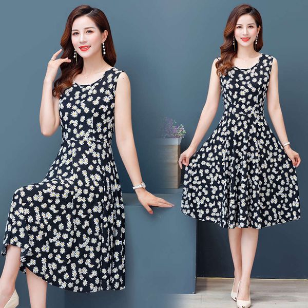 

2020 summer new floral dress medium length waist vest sleeveless base women's suspender skirt, Gray