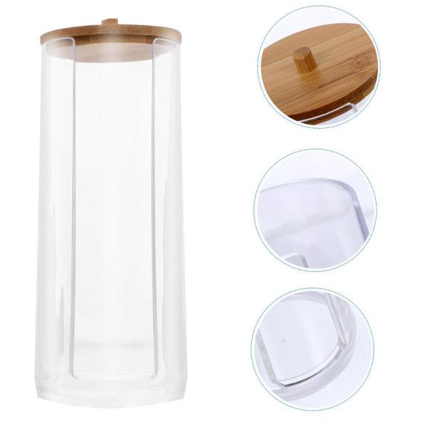 

1pc swab storage case cotton pad wood lid crystal storage box (transparent)
