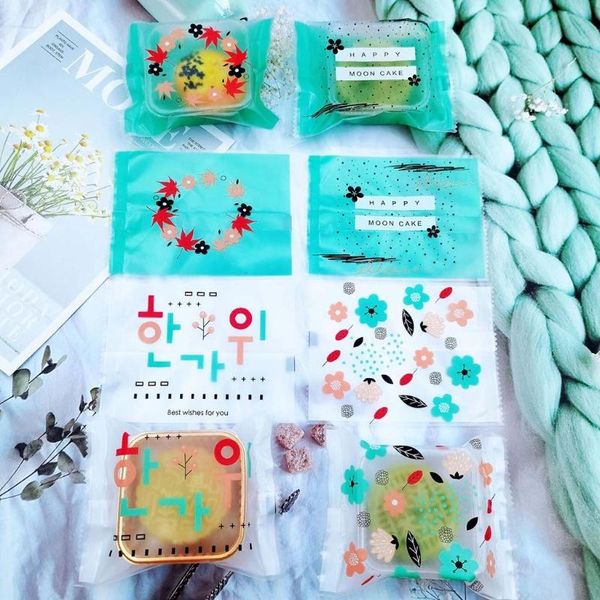 

gift wrap 100 pcs frosted flower pattern moon cake bags plastic cookie candy bag mooncake