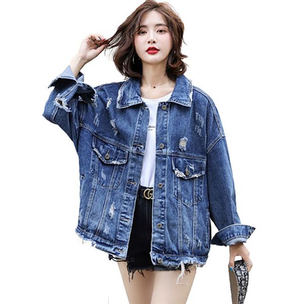 

women jeans coat 2021 new plus size vintage spring autumn loose fashion blue turn-down collar outwear bomber jacket ll84, Black;brown