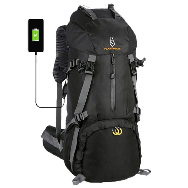 

outdoor bags 60l water-resistant hiking backpack with usb charging port for camping mountaineering trekking bag multiple pockets