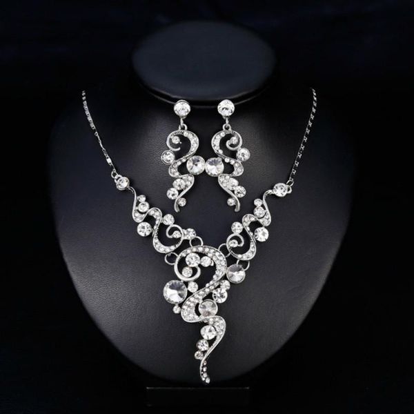 

earrings & necklace african big ethnic jewelry charm women birthday party gift crystal stud fashion sets, Silver