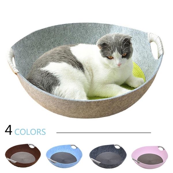 Cesta de gato para casa de verão Saco de dormir em forma de tigela de feltro de fêmea casa para animais de estimação próxima cesta de gatos com almofada gatos produtos para animais de estimação 2101006