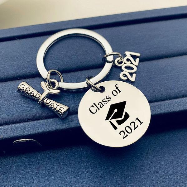 

2022 graduate keychain stainless steel class of school university keyring gifts for classmates, Silver