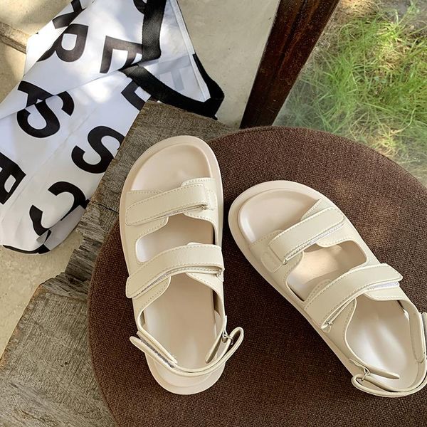 

sandals summer women ladies flat platform low heel square toe shoes footwear beige black fashion