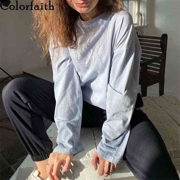 

colorfaith women winter spring t-shirt solid 10 colors bottoming basic fashionable minimalist oversize wild t074 210708, White