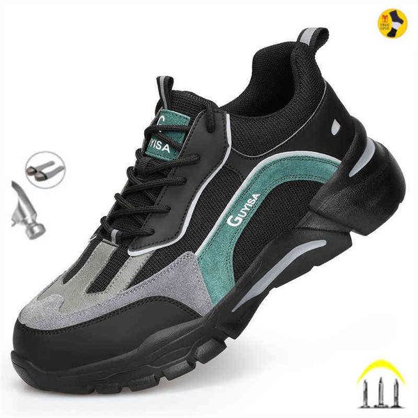 

staleneus men work safety shoes steel toe work sneakers anti-smashing and anti-piercing work boots industrial construction boots 211216, Black