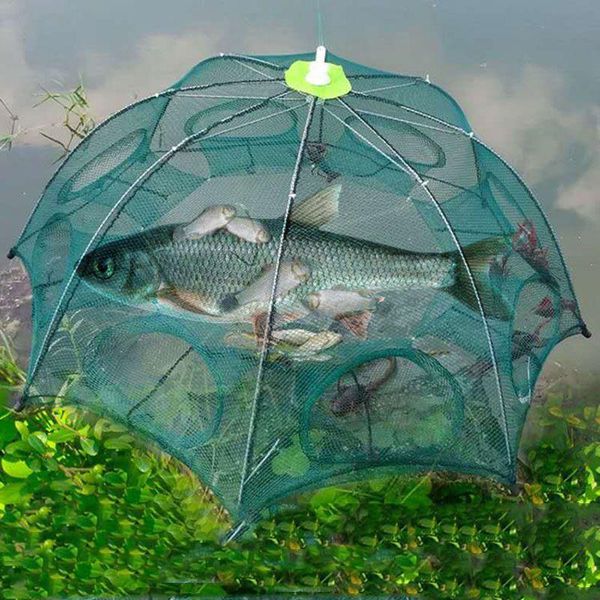 

fishing accessories 4/6/8/10 /12/16/20hole automatic net trap portable folding crayfish catcher mesh cage with ring for fish