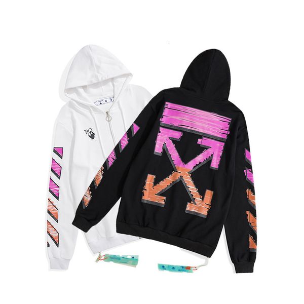 

off style white pink x zipper jacket arrstyle hoodie men's and women's trend couple, Black