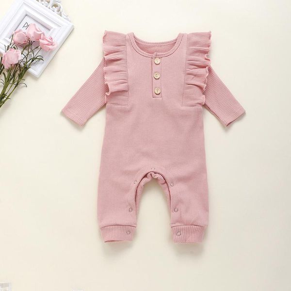 

adorable born infant baby boys girls long sleeve solid ruffles romper jumpsuit cotton body clothes jumpsuits, Blue