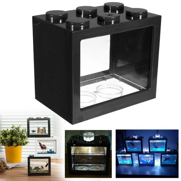 

colorful clear mini aquarium with led lamp light betta fish tank office deskornament decor multicolor box fighting cylinder