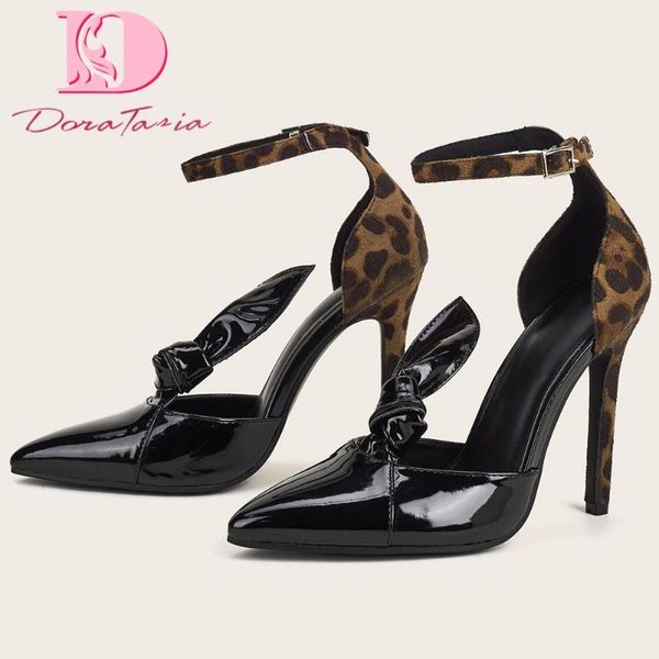 

sandals doratasia brand fashion female pointed toe leopard thin high heels buckle women 2021 party shoes woman, Black