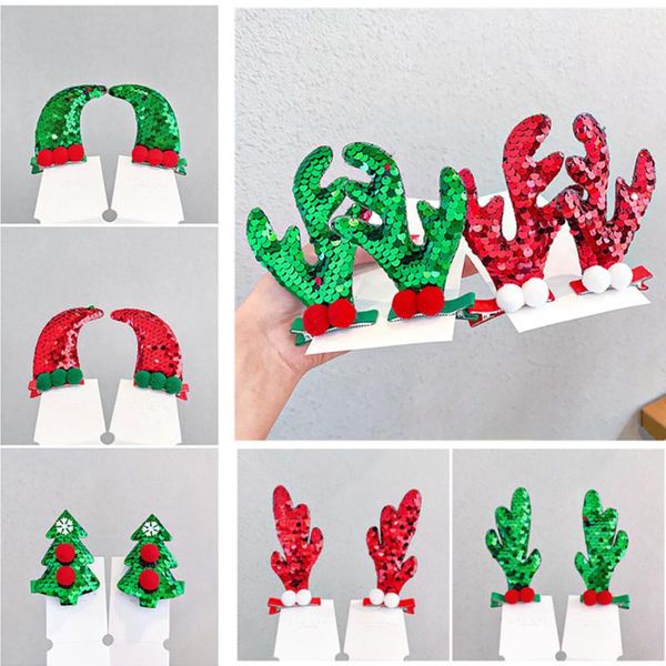 

hair accessories 10pair/lot cartoon christmas tree clips girl hairpins headdress barrettes antlers kids, Slivery;white