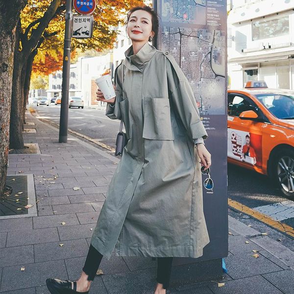 

women's trench coats big goods now autumn large pocket coat zb, Tan;black