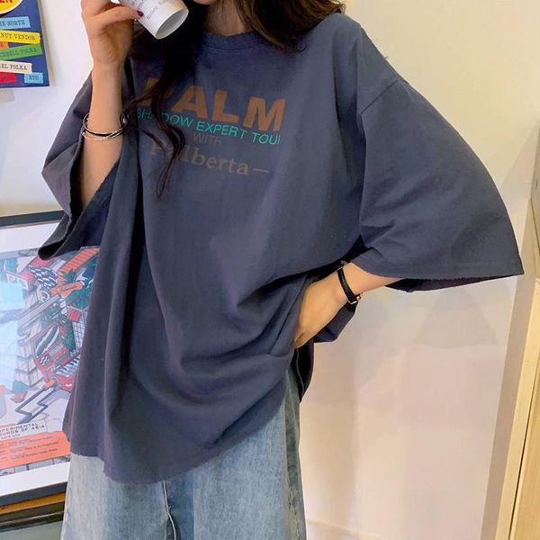 

letter print summer t-shirts women korean style casual streetwear vintage harajuku t shirt loose cotton tees plus size x053, White