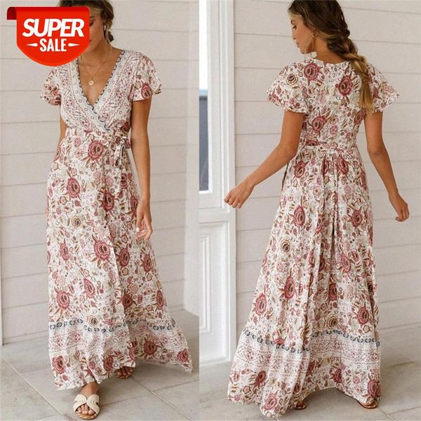 

holiday long dress women's boho dresses lady boho floral v-neck long maxi dress summer beachwear sundress #vb8l, Black;gray