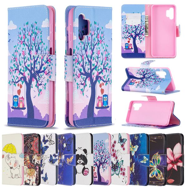 

flower butterfly leather wallet case for for samsung s21 a72 a52 s02s a32 a12 a42 5g s20 fe elephant panda unicorn animal holder flip cover
