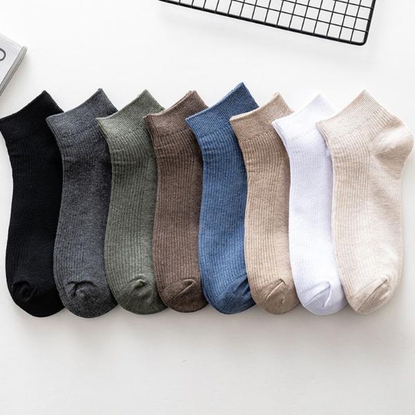 

men's socks 8 pairs/lot classic solid color business casual male breathable sweat absorbing cotton short sock, Black