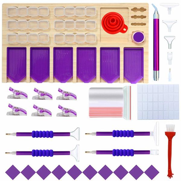 

diamond painting 5d tool accessories multi-boat wood tray organizer holder for drill pen and clay container storage