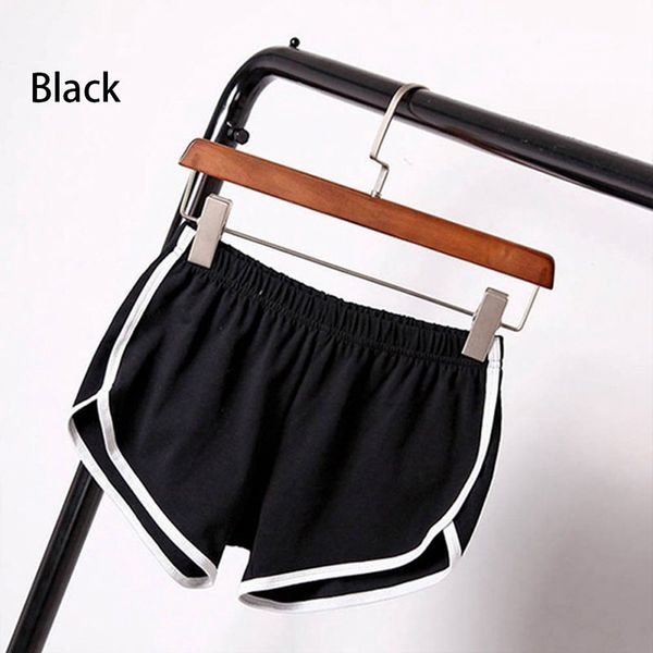 

women blend 2019 summer short pants contrast binding side split elastic waist patchwork casual beach party shorts, Black;green