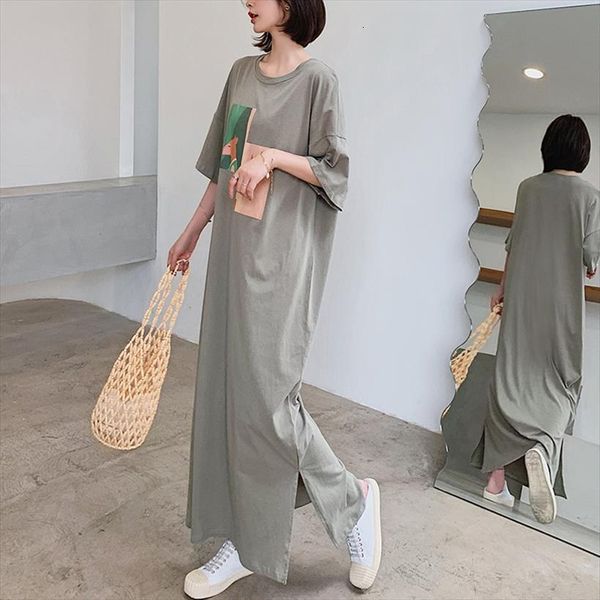 

korean loose fashion printing women dresses long vestidos robe elbise summer, Black;gray