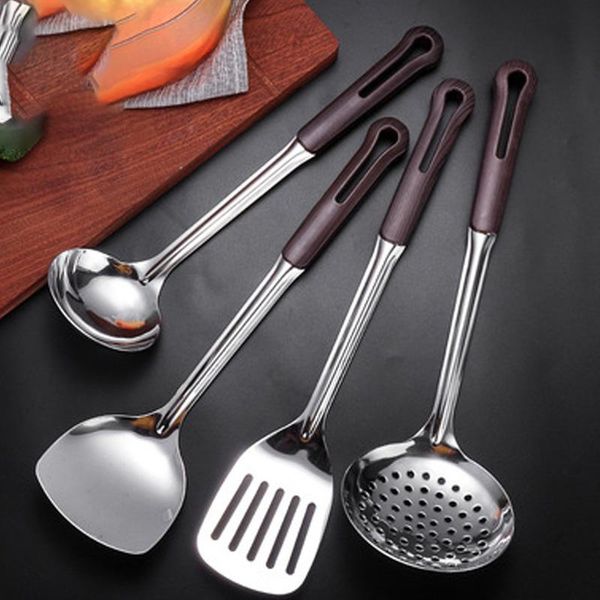 

dinnerware sets 304 stainless steel spatula frying kitchenware set electric wooden handle soup spoon large slotted quality househo