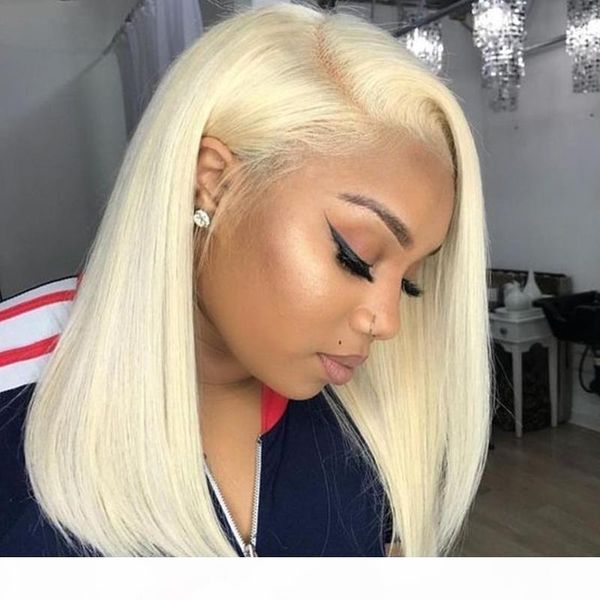 

613 lace front human hair wigs straight short bob wigs 150% density honey blonde transparent lace wigs colorful full remy, Black;brown
