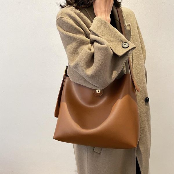 

shoulder bags one-shoulder big bag women's 2021 autumn/winter trendy retro bucket soft leather ins large-capacity shopping