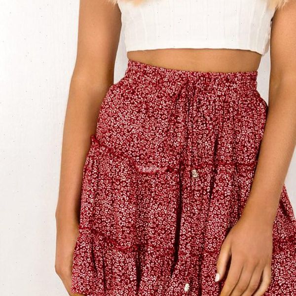 

floral clothes kawaii korean summer womens skirts casual bohe high waist ruffled print beach short, Black