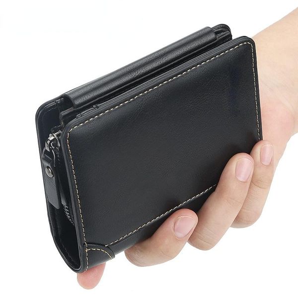 

wallets wallet men 2021 fashion korean version three fold vertical zipper buckle coin purse solid short for male, Red;black