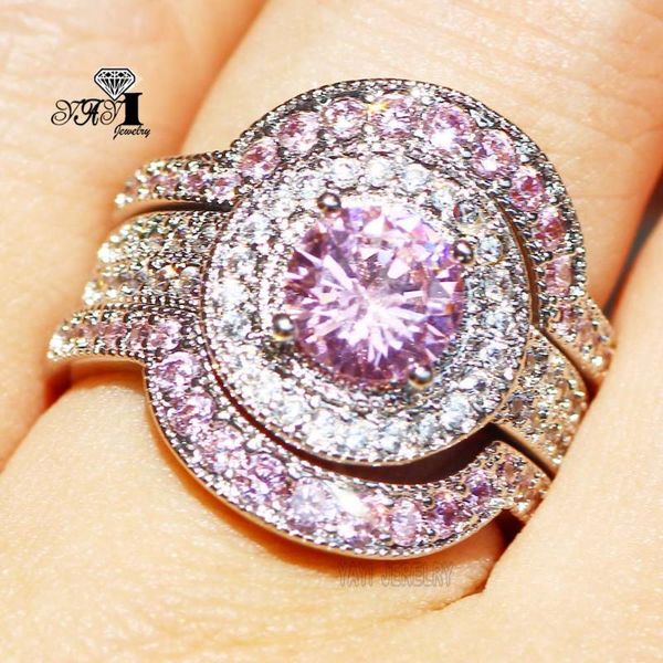 

wedding rings yayi jewelry fashion princess cut 5.7 ct pink zircon silver color engagement heart party gifts 689, Slivery;golden