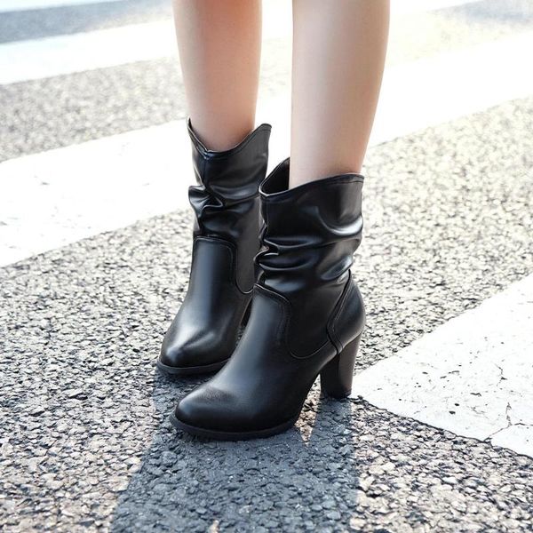 

boots 2021 women fashion shoes vintage thick short women's leather female winter med heel ankle, Black