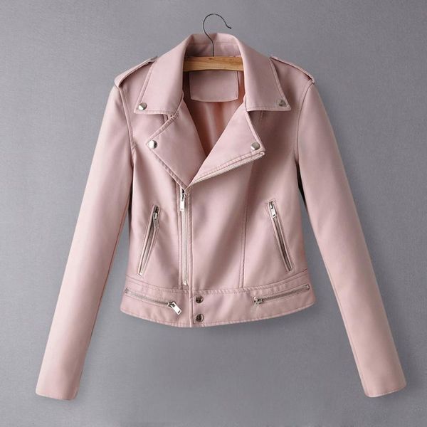 

women's leather & faux women autumn short soft jacket long sleeve solid zipper overcoat outwear coat basic street, Black