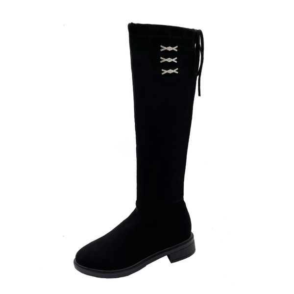 

designer show winter but new knee plush children's slim 20 cotton lace elastic leisure high boots flat heel, White;red