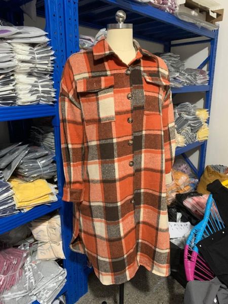 

women's wool & blends fashion long outwear plaid coat autumn shirt woolen streetwear women clothing loose female casual jacket, Black