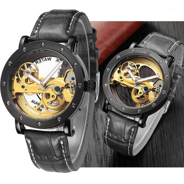 

transparent mechanical watch men fashion automatic watches man skeleton relogios masculino wristwatches, Slivery;brown