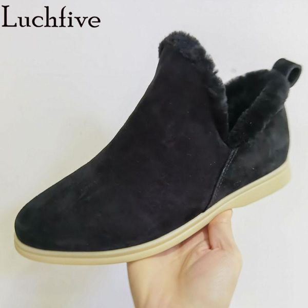 

boots 2021 level comfort wool ankle real suede slip-on fur winter snow botas mujer, Black