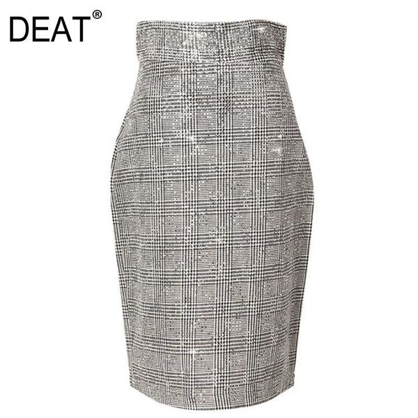 

deat] plaid high waist knee length pencil skirt for women y2k temperament sparkling new fashion tide 2021 spring gx126, Black