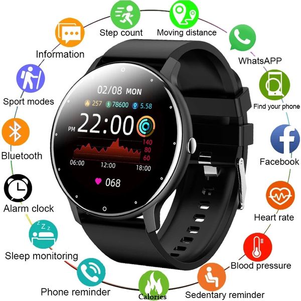 New Smart Watch Men Woman Bluetooth Pulseira Coração Pressão Hídrica Esporte Fitness Tracker Relógio IP67 Impermeável SmartWatch para iPhone Android Relógios com caixa