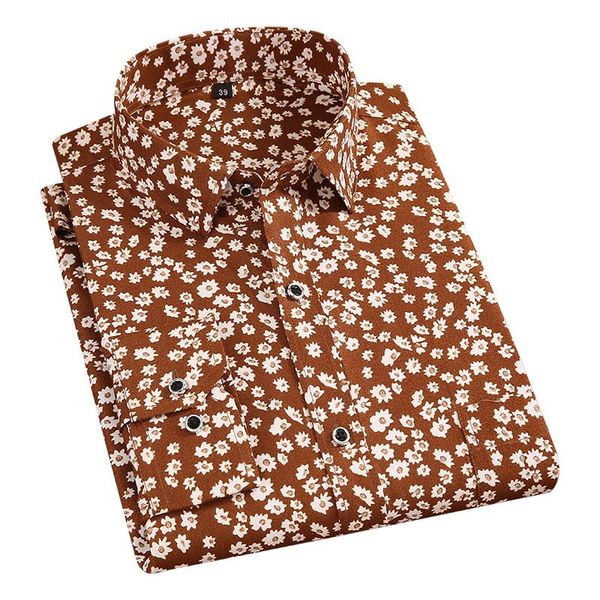 

aoliwen men vacation yellow white small floral long sleeve shirt summer leisure trend beach cool and breathable slim fit shirts, White;black