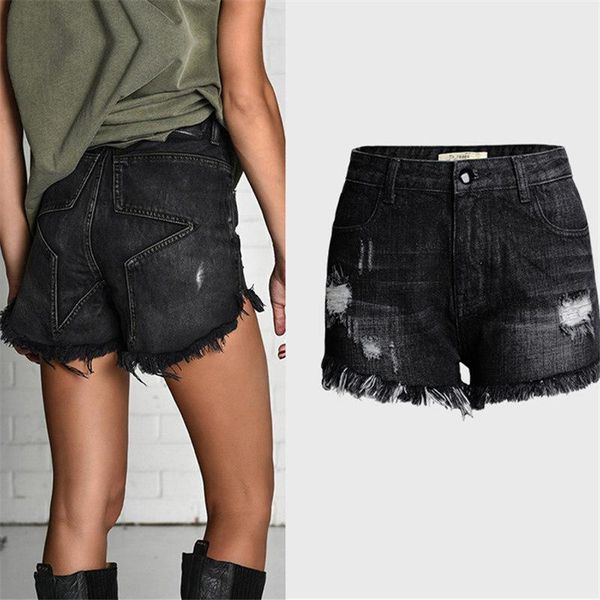 

women's jeans summer shorts women streetwear plus size frayed black denim short high waist wide leg shorts(gift masks)t64, Blue