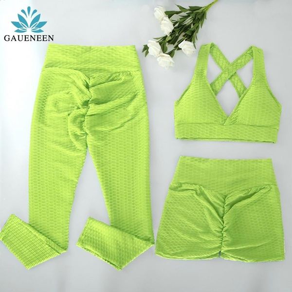 

yoga outfit gaueneen 2/3 piece workout set women sports and pants anti cellulite two sets tracksuits shorts leggings suits