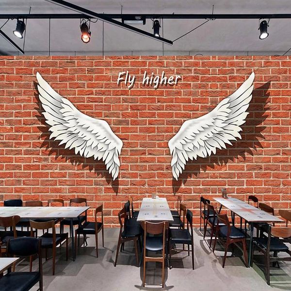 

wallpapers custom self-adhesive mural wallpaper retro nostalgic brick wall hand painted wings bar coffee shop background 3d stickers